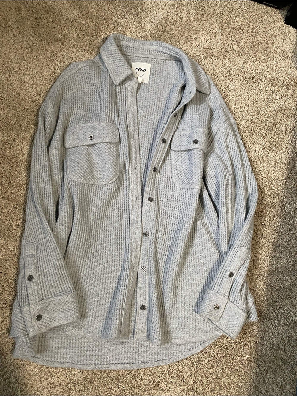 aerie Light grey Waffle-Knit Shirt Jacket